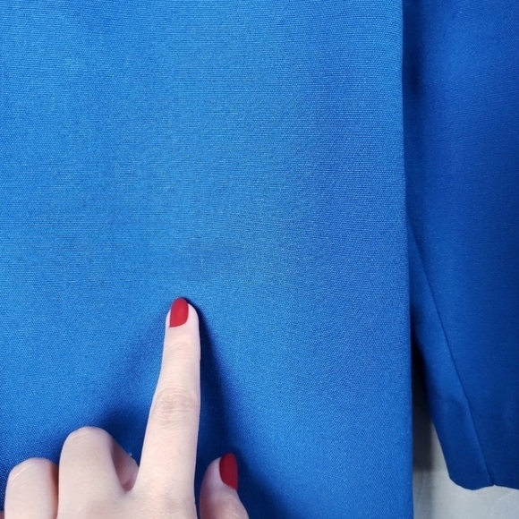 Vintage 70s Koratron Contrast Stitch Blazer Chore Jacket Koret Cerulean Blue Sm - Picture 14 of 16